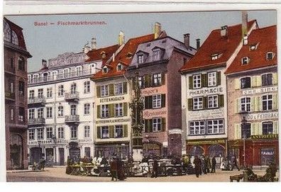 59671 Ak Basel Fischmarktbrunnen mit Geschäften um 1910
