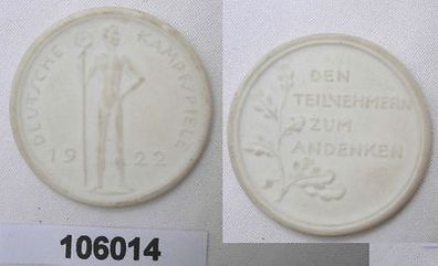 Porzellan Medaille Deutsche Kampfspiele 1922