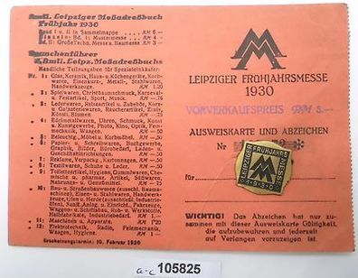 Abzeichen Leipziger Frühjahrsmesse 1930 mit Ausweiskarte