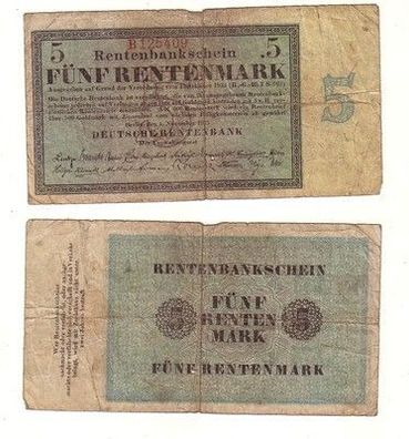 5 Rentenmark Banknote 1.11.1923 KN 6 stellig Rosenberg Nr.156 a