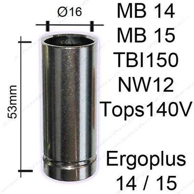 Gasdüse Zylindrisch MB14 MB15 MIG/ MAG Steckbar Brenner NW 16mm Gasdüsen