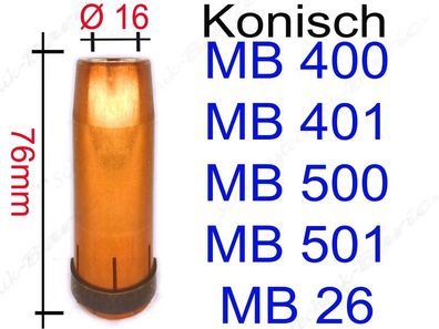Gasdüse Gasdüsen konisch 16mm, MB401, MB26, MB400, MB500, MB501