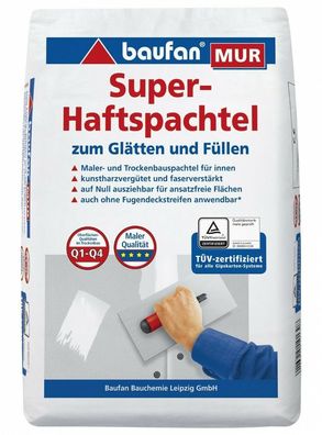Baufan® MUR Super-Haftspachtel 15 kg für Fertigbeton, Gipskartonplatten & Putz