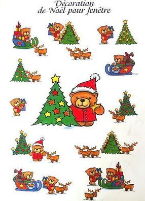 Fensterbild Weihnachten, Teddy mit Baum und Elch, neu