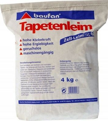 Baufan Tapetenleim 4 kg Zell-Leim Tapetenkleister Tapetenkleber Kleister Tapete