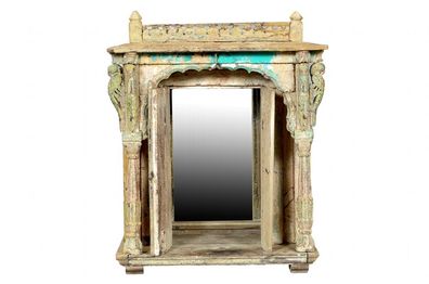 Indien 1890 kleiner Spiegel Altar Kommode geschnitzte Saeulen shabby c