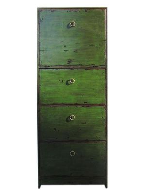 China hohe Kommode Schubladenturm 4 Schuebe Oberflaeche antikgruen