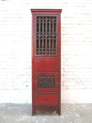 China schlanker Schrank klassisch rotbraun Pinie Antik 1940