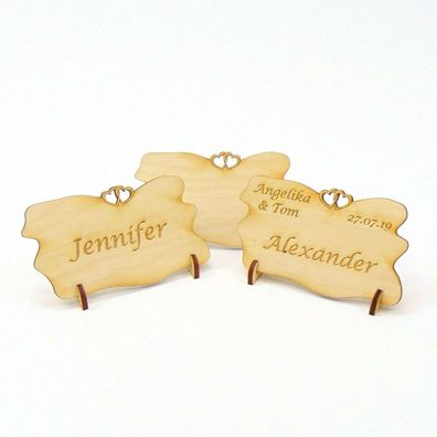 Tischkarte Namensschild Form Eisscholle Doppelherz Hochzeiten Geburtstage Holz