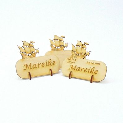 Tischkarte Namensschild Dreimaster Schiff für Hochzeiten Geburtstage Maritim