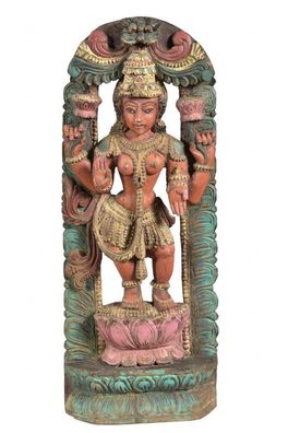 Handbemalte indische Statue aus Teakholz
