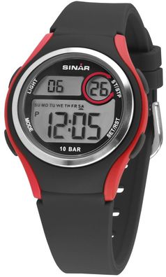 SINAR Jugenduhr Armbanduhr Digital Quarz Unisex Silikonband XE-64-4 schwarz rot