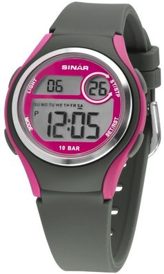 SINAR Jugenduhr Armbanduhr Digital Quarz Mädchen Silikonband XE-64-8 grau pink