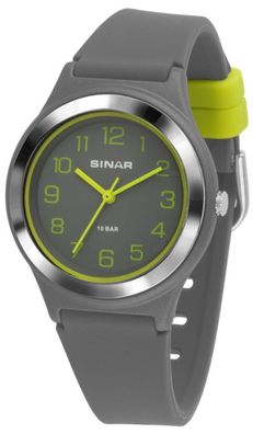 SINAR Jugenduhr Armbanduhr Analog Quarz Jungen Silikonband XB-48-1 grau gelb