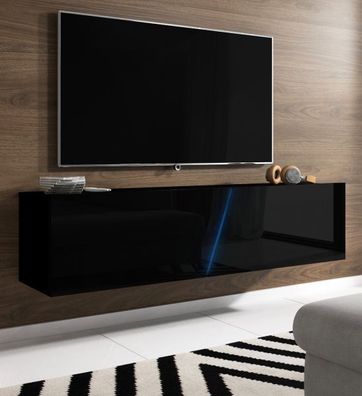 TV-Lowboard schwarz Hochglanz Board Flat Unterteil Hängend / Stehend + LED Space