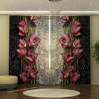 Fotogardine Blumen, Vorhang 245x290 cm, Fotovorhang 3D, Fertiggardine mit Motiv