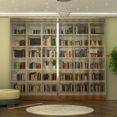 Fotogardine Bücher, Vorhang 245x290 cm, Fotovorhang 3D, Fertiggardine mit Motiv