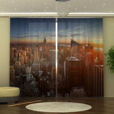 Fotogardine Skyline, Vorhang 245x290 cm, Fotovorhang 3D, Fertiggardine mit Motiv
