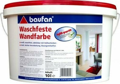 Baufan Waschfeste Wandfarbe 10 l weiß Innen-Wandfarbe waschfeste Innenfarbe