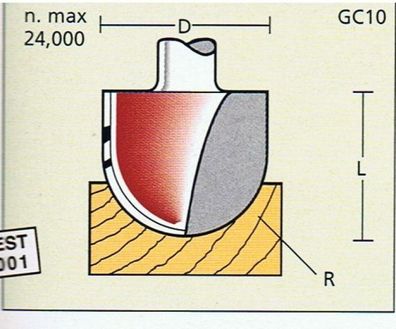 Hohlkehlfräser D 16 x R 8 x Schaft 8mm