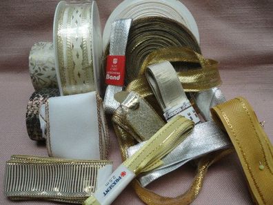 Geschenkband Schleifenband Bordüren - gold-silber-weiß --- AusWahl ---