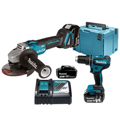 Makita Akku-Kombo-Kit DLX2334J 18V mit DHP485Z, DGA504Z, 3x Akku 3,0 Ah, Makpac