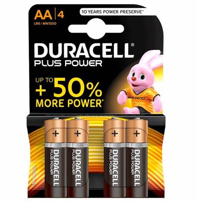 Duracell, Batterie Plus Power Alkaline AA (MN1500), 4-er Pack