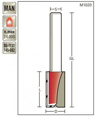 Nutfräser D 10 x SL 20 x 70 x Schaft 8mm , Holzfräser