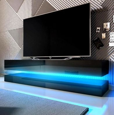 TV-Lowboard schwarz Hochglanz Board + LED Beleuchtung Fernsehtisch TV-Unterteil Bird