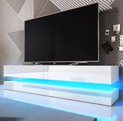 TV-Lowboard weiß Hochglanz Board inkl. LED Beleuchtung Fernsehtisch / Unterteil Bird