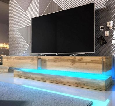 TV-Lowboard Eiche Board für Flat-TV Fernseherschrank MIT LED Beleuchtung 140 cm Bird