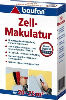 Baufan® Zell-Makulatur 1 kg Tapezier Untergrund Vorbehandlung Wand u Decken