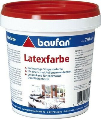 Baufan Latexfarbe 0,75 l weiß Dispersionsfarbe Innen-Wandfarbe Innenfarbe