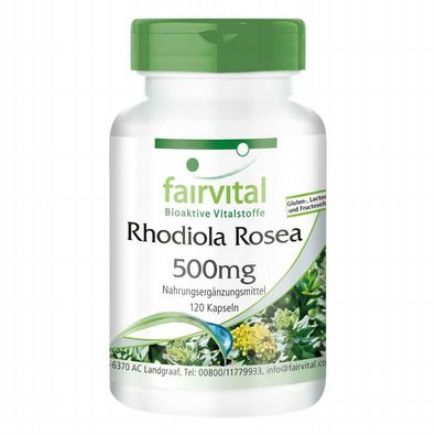 Rhodiola Rosea 500mg 120 Kapseln Rosenwurz Wurzelextrakt - fairvital