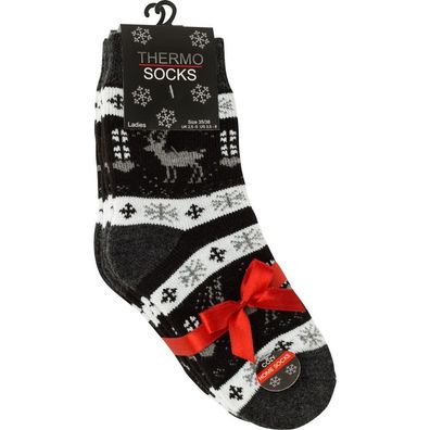 yenita® Damen Thermo-Socken 2er Pack mit roter Geschenkschleife Geschenk
