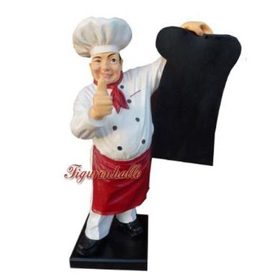 Koch Werbefigur Tressen Werbeaufsteller mit Angebotstafel Menütafel Kochmütze Tafel