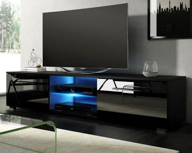 TV-Lowboard Earth Hochglanz schwarz TV-Unterteil 140 cm Board mit LED Beleuchtung
