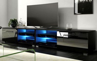 TV-Lowboard schwarz Hochglanz Flat-TV Unterteil 200 cm XXL Board + Beleuchtung Earth