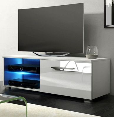 TV-Lowboard Unterteil in weiß Hochglanz 100 cm inkl. LED Beleuchtung Board Earth