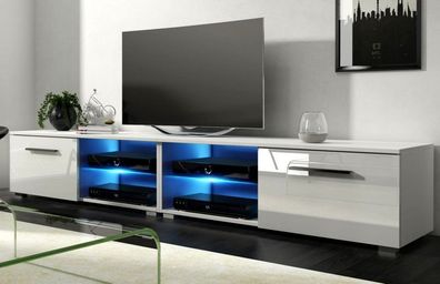 TV-Lowboard weiß Hochglanz Flat-TV Unterteil 200 cm Board mit LED Beleuchtung Earth