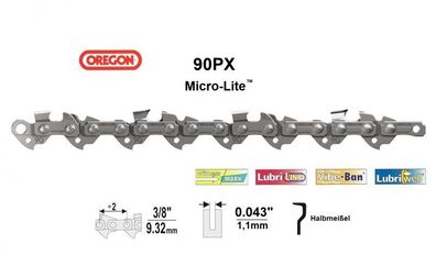 Sägekette 3/8" x 1,1 x 30 - 80 TG , Halbmeißel , Oregon-90PX Micro-Lite™