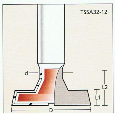 T-Nutfräser D 32 x SL 9 x Schaft 12mm, schräge Kanten