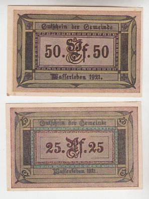 2 Banknoten Notgeld Gemeinde Wasserleben 1921 kassenfrisch (109868)