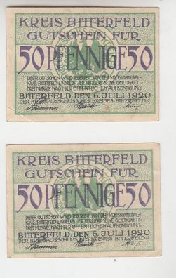 2 Banknoten Notgeld Kreis Bitterfeld 1920 gute Erhaltung (105350)