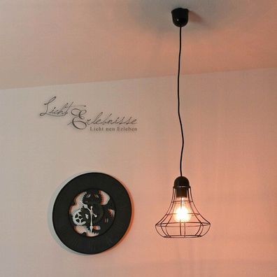 Hängeleuchte E27 Schwarz Ø20cm Lampe Decke Vintage Pendelleuchte innen Esstisch