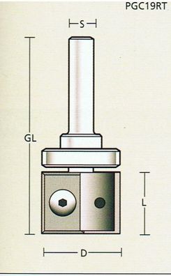 Wendeplatten-Bündigfräser D 19 x SL 30 x Schaft 8mm , mit Lager