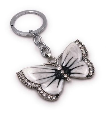 Schlüsselanhänger Schmetterling weiß Tagfalter Strass silber Anhänger Keychain
