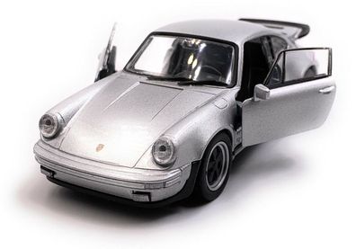 Porsche 911 Turbo 930 Sportwagen Modellauto Silber Maßstab 1:34 (lizensiert)
