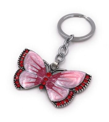 Schlüsselanhänger Schmetterling rosa Tagfalter Strass silber Anhänger Keychain