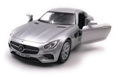 Mercedes Benz AMG GT Sportwagen Modellauto mit Wunschkennzeichen Silber 1:34